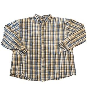 C.E. Schmidt Workwear Men's‎ Plaid Long Sleeve Button Up Shirt 2X Blue Tan